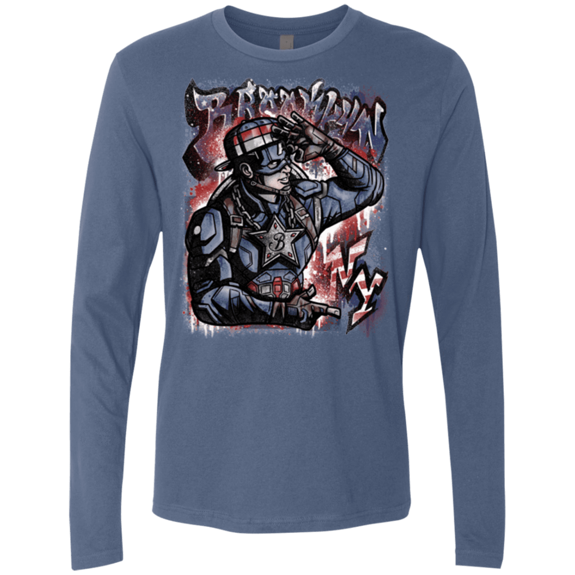 T-Shirts Indigo / Small Cap Brooklyn Men's Premium Long Sleeve