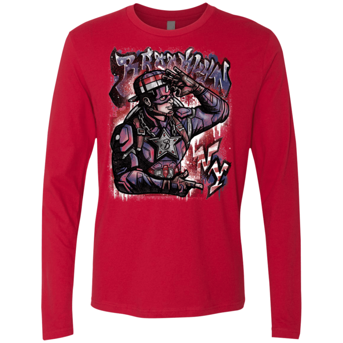 T-Shirts Red / Small Cap Brooklyn Men's Premium Long Sleeve