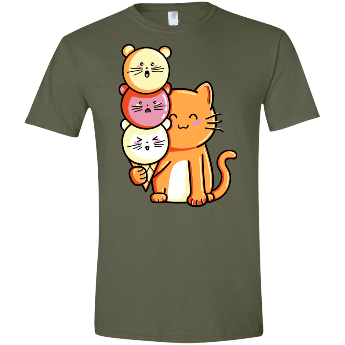 T-Shirts Military Green / S Cat and Micecream Men's Semi-Fitted Softstyle