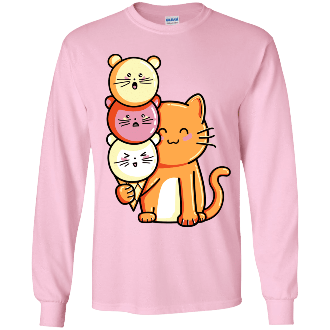 T-Shirts Light Pink / YS Cat and Micecream Youth Long Sleeve T-Shirt