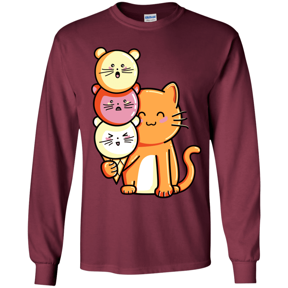 T-Shirts Maroon / YS Cat and Micecream Youth Long Sleeve T-Shirt