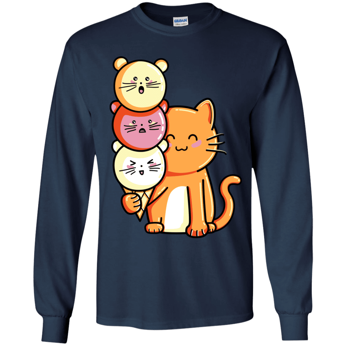 T-Shirts Navy / YS Cat and Micecream Youth Long Sleeve T-Shirt
