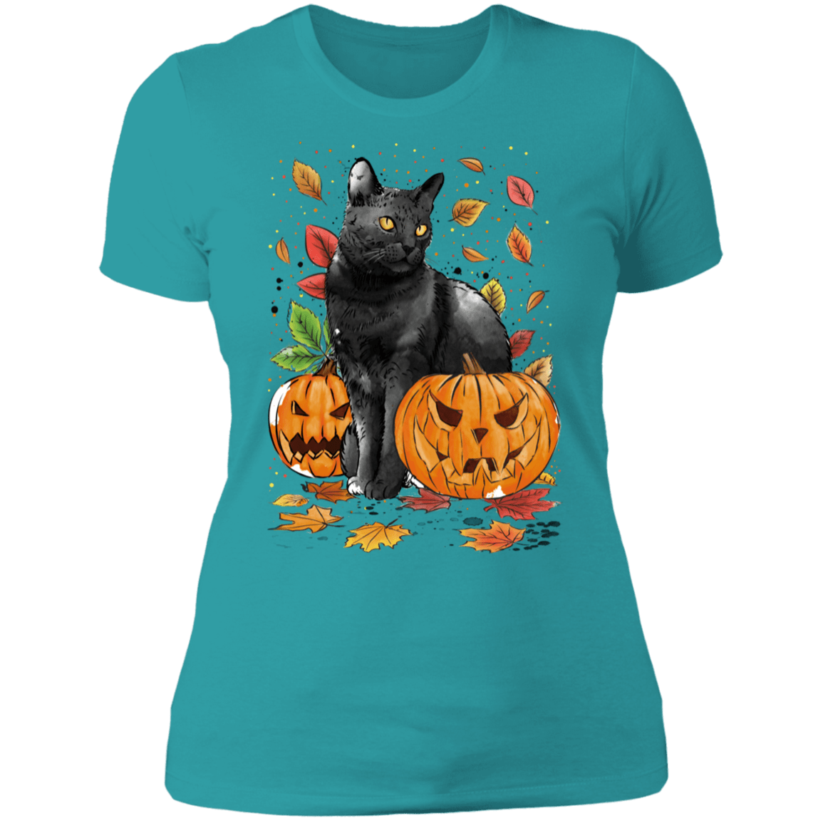 T-Shirts Tahiti Blue / S Cat Leaves and Pumpkins Women's Premium T-Shirt