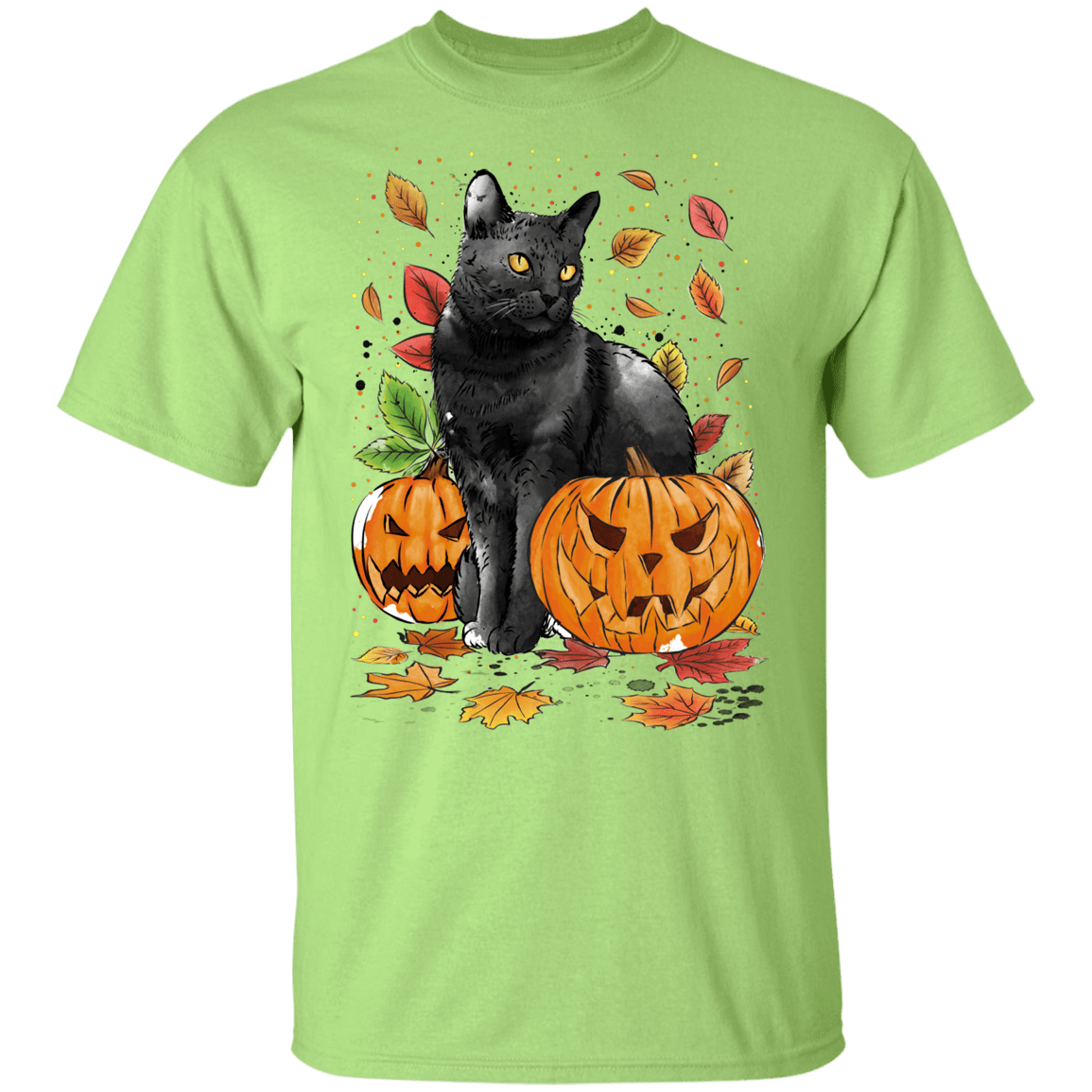 T-Shirts Mint Green / YXS Cat Leaves and Pumpkins Youth T-Shirt