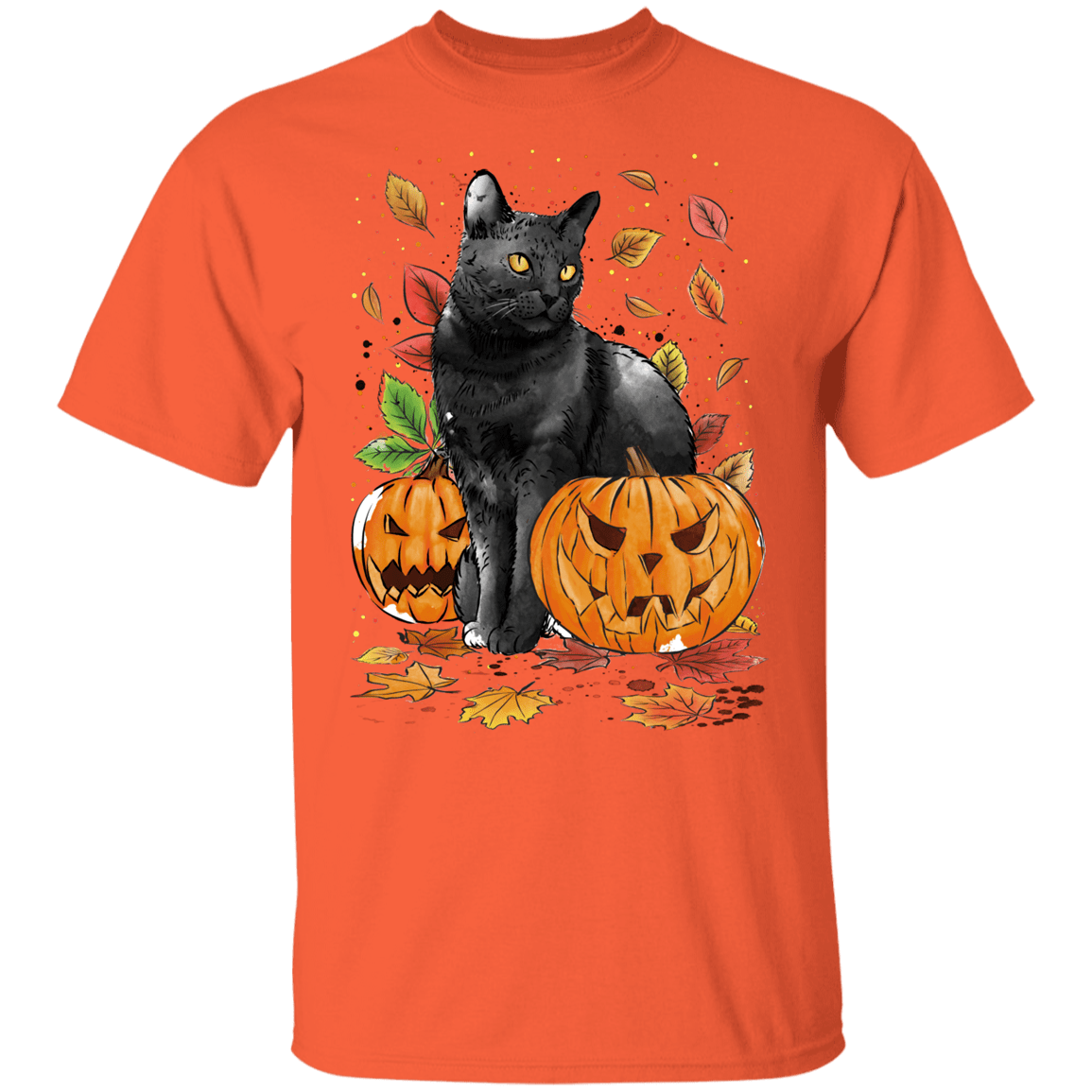 T-Shirts Orange / YXS Cat Leaves and Pumpkins Youth T-Shirt