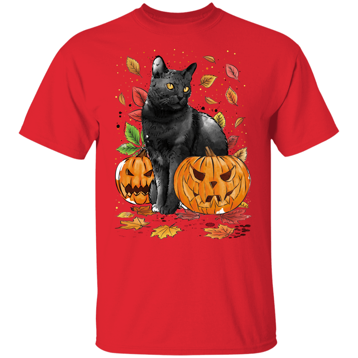 T-Shirts Red / YXS Cat Leaves and Pumpkins Youth T-Shirt