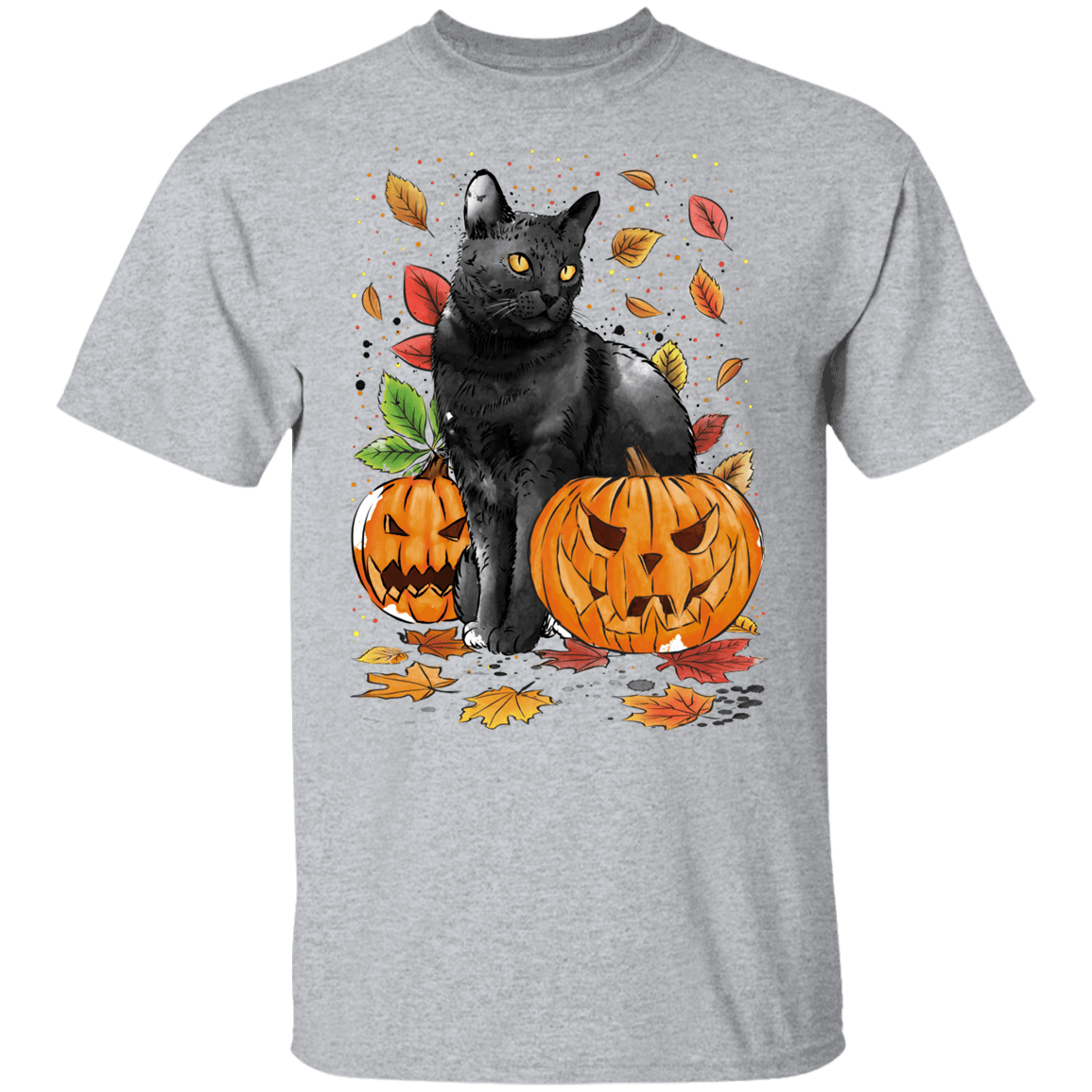 T-Shirts Sport Grey / YXS Cat Leaves and Pumpkins Youth T-Shirt