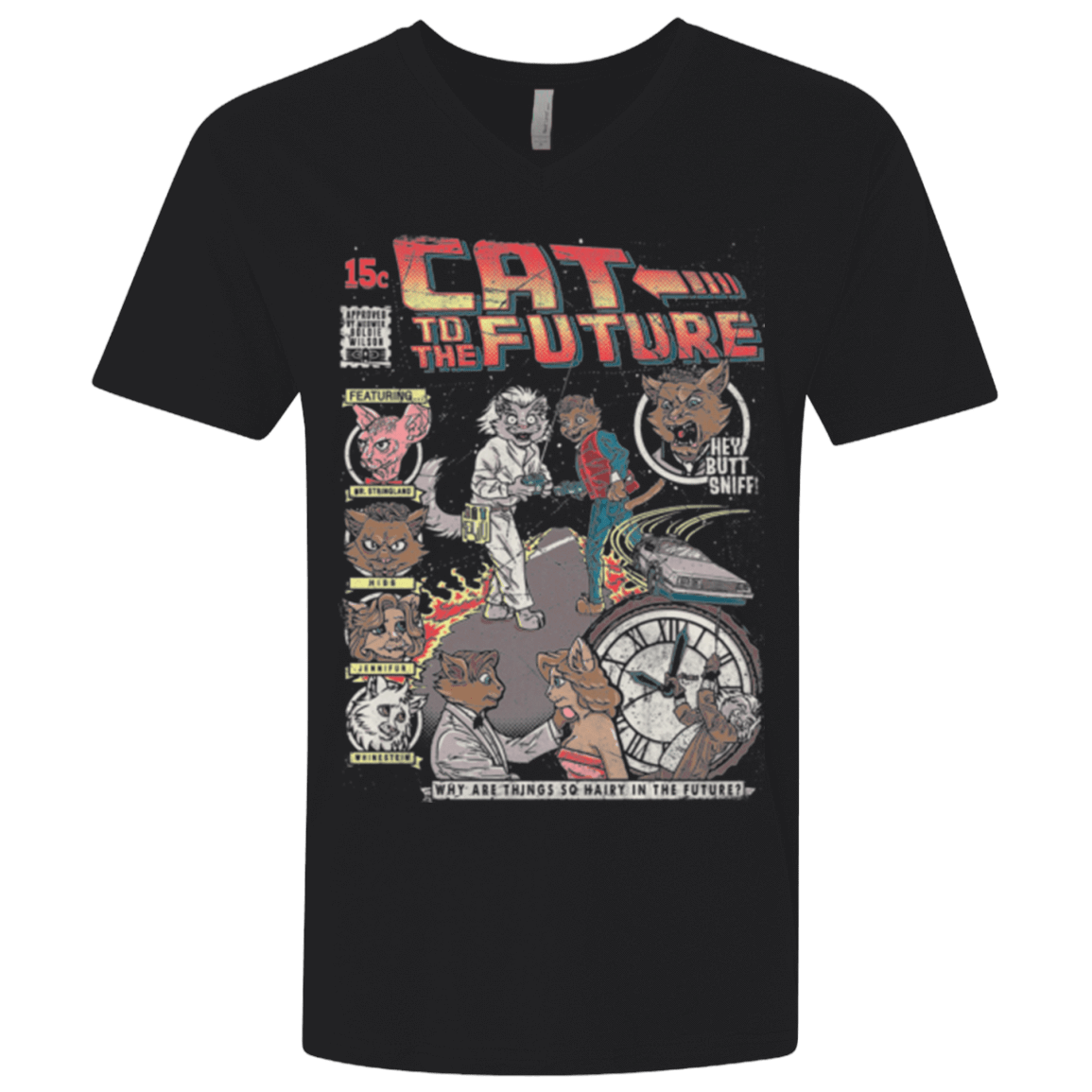 T-Shirts Black / X-Small CAT TO THE FUTURE Men's Premium V-Neck