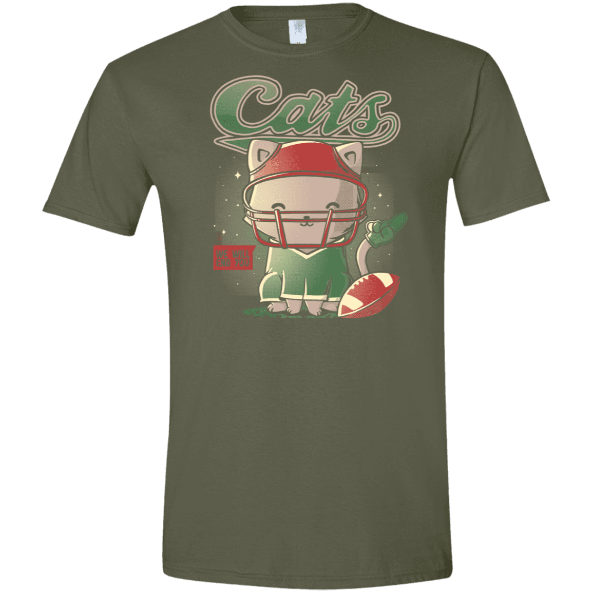 T-Shirts Military Green / S Cats Football Men's Semi-Fitted Softstyle