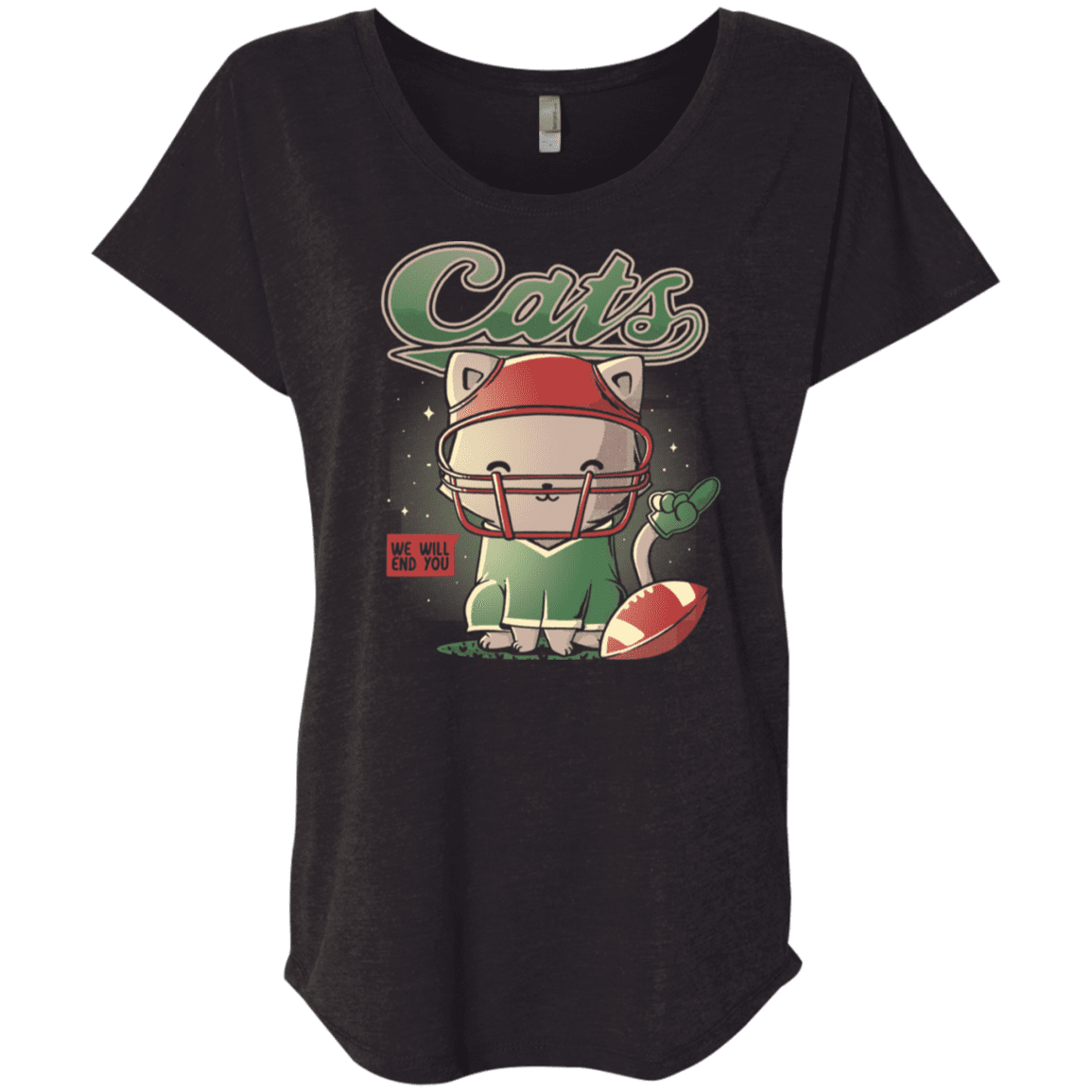 T-Shirts Vintage Black / X-Small Cats Football Triblend Dolman Sleeve