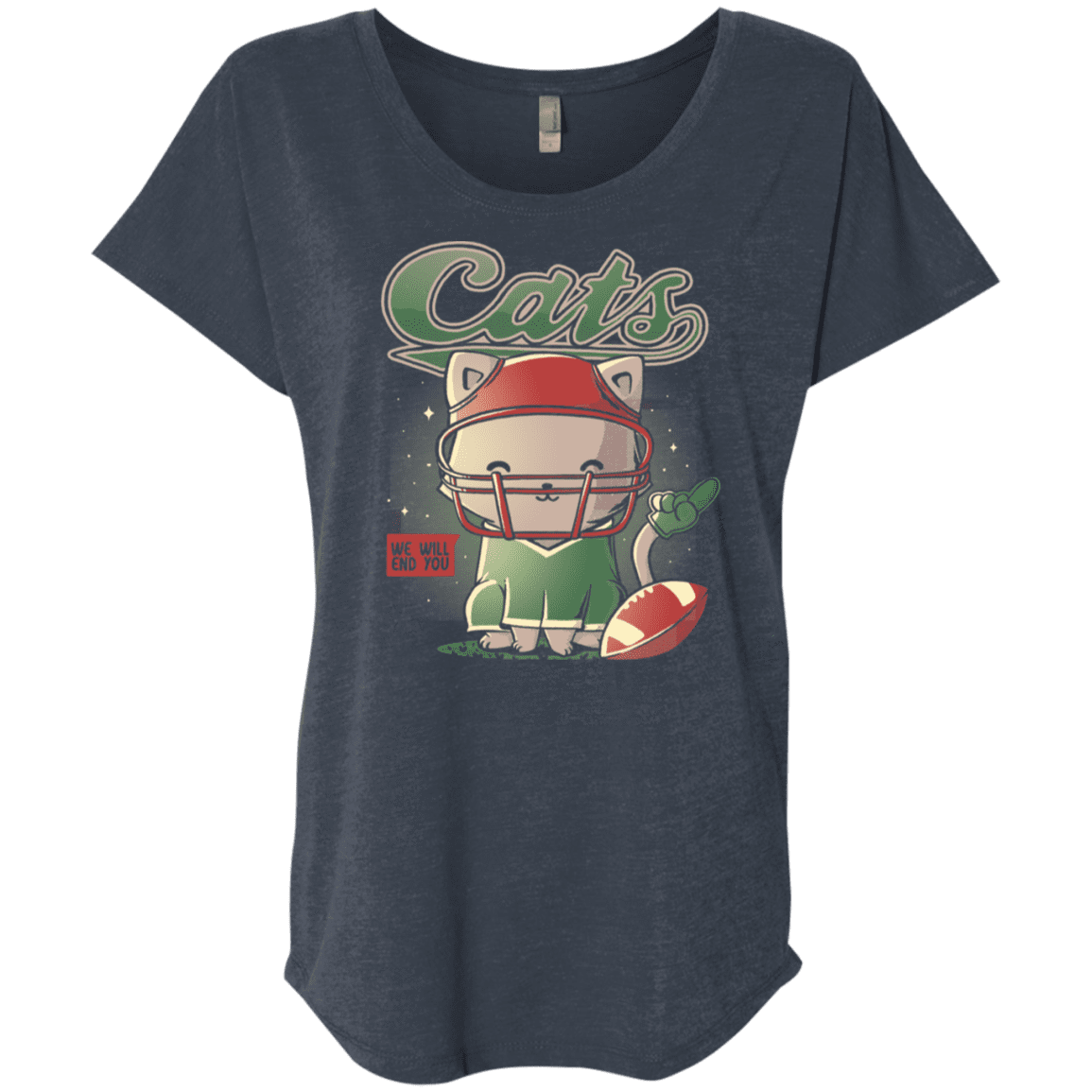 T-Shirts Vintage Navy / X-Small Cats Football Triblend Dolman Sleeve