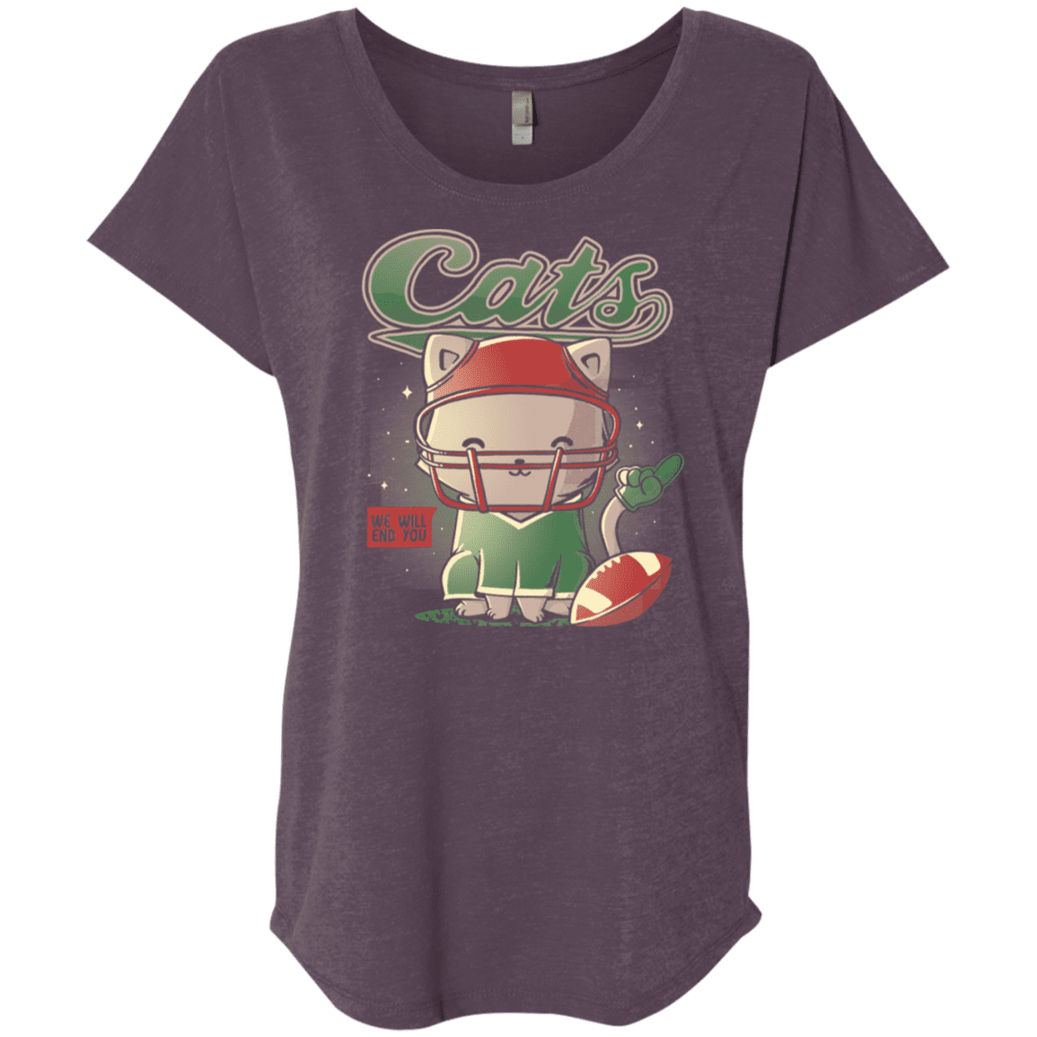 T-Shirts Vintage Purple / X-Small Cats Football Triblend Dolman Sleeve
