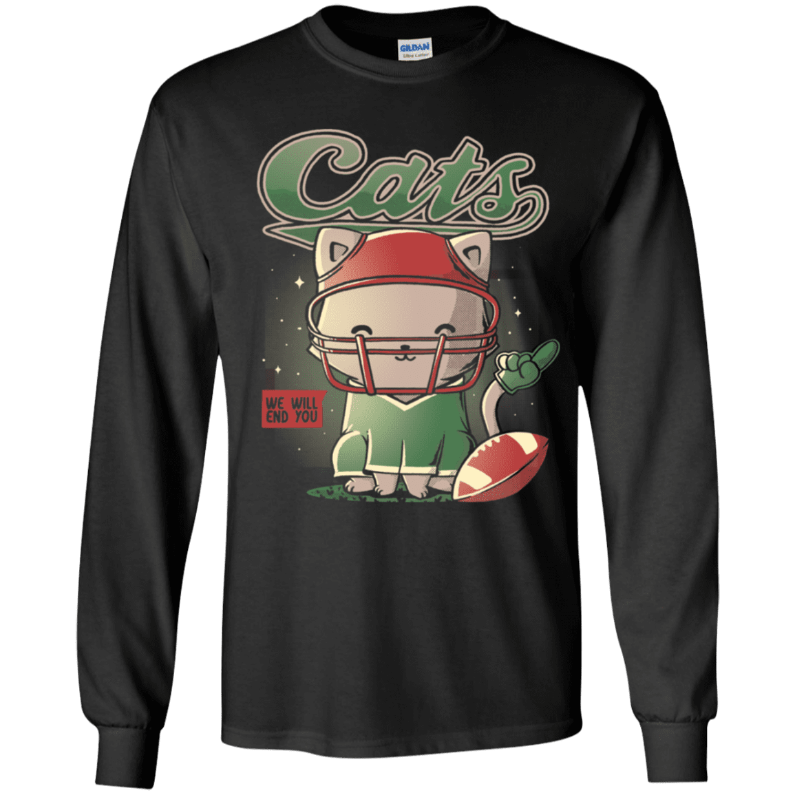 T-Shirts Black / YS Cats Football Youth Long Sleeve T-Shirt