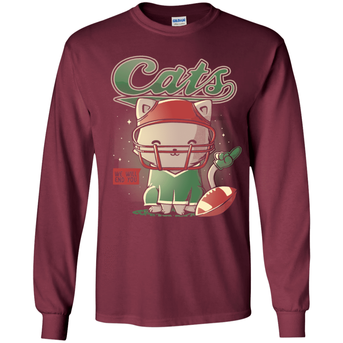 T-Shirts Maroon / YS Cats Football Youth Long Sleeve T-Shirt