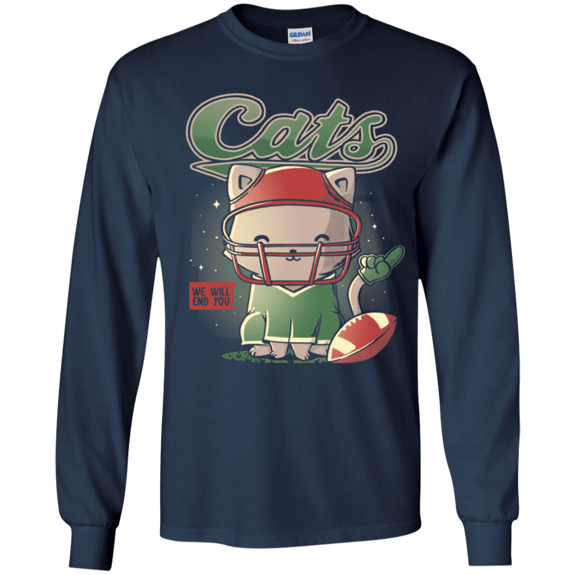 T-Shirts Navy / YS Cats Football Youth Long Sleeve T-Shirt