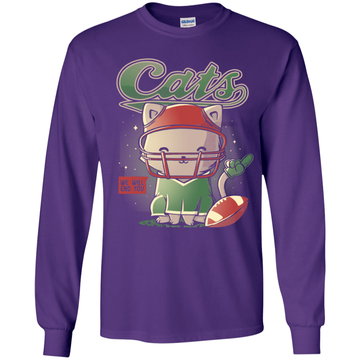 T-Shirts Purple / YS Cats Football Youth Long Sleeve T-Shirt