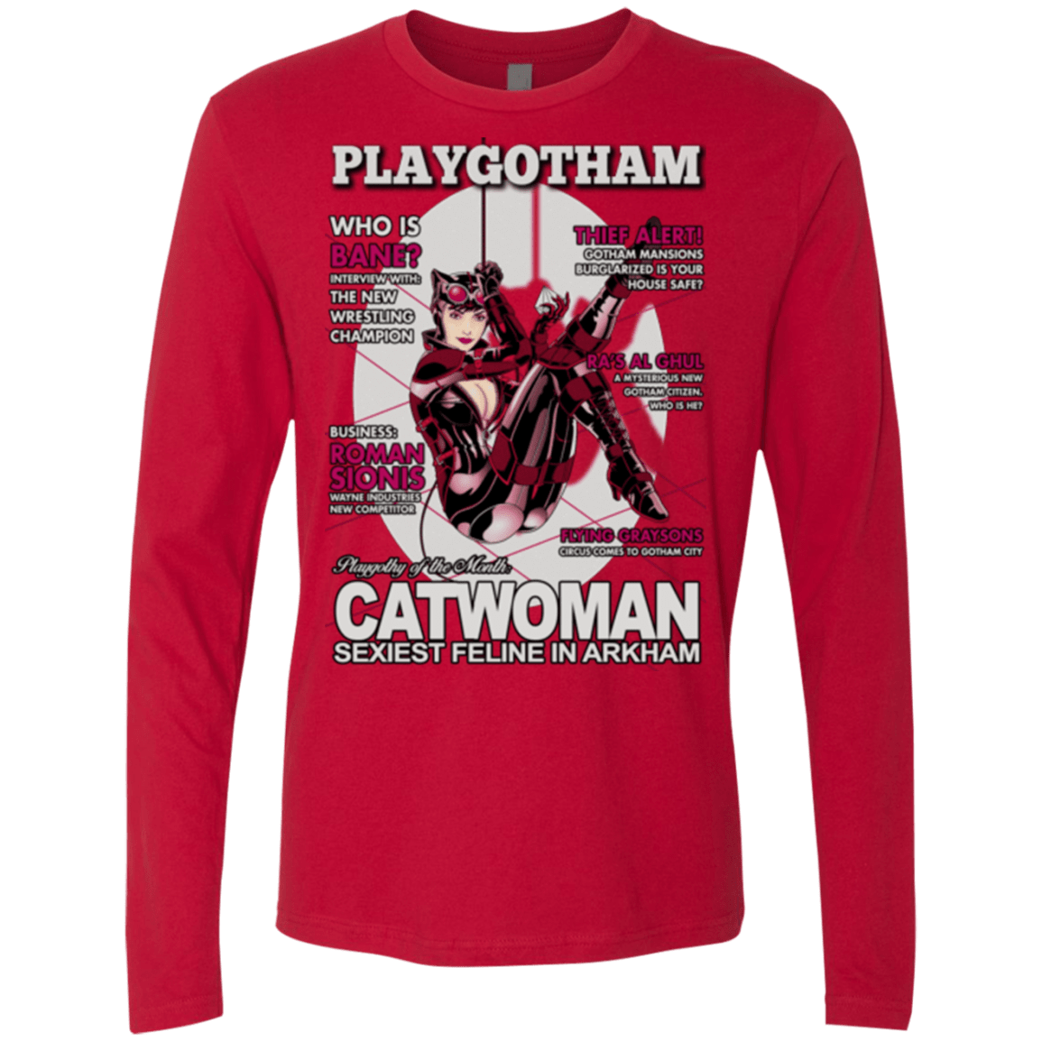 T-Shirts Red / Small Catwoman PlayGotham Men's Premium Long Sleeve