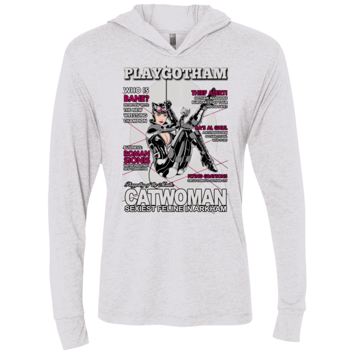 T-Shirts Heather White / X-Small Catwoman PlayGotham Triblend Long Sleeve Hoodie Tee