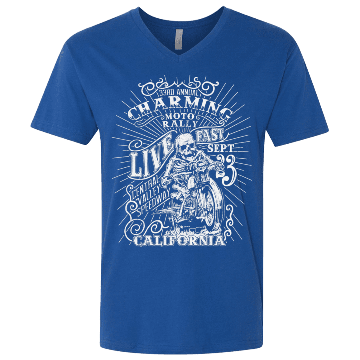 T-Shirts Royal / X-Small Charming Moto Rally Men's Premium V-Neck