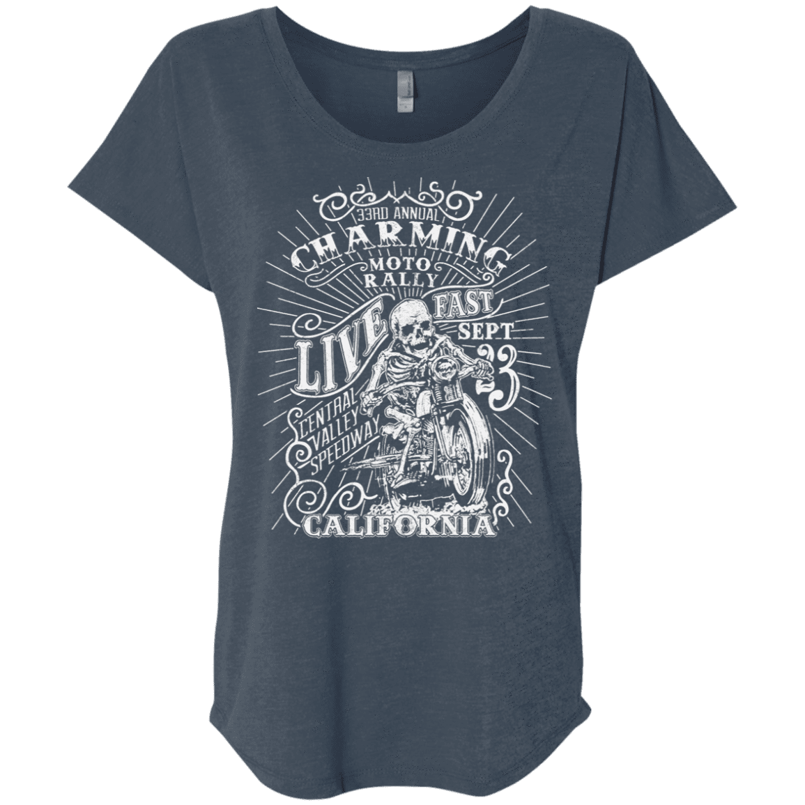 T-Shirts Indigo / X-Small Charming Moto Rally Triblend Dolman Sleeve