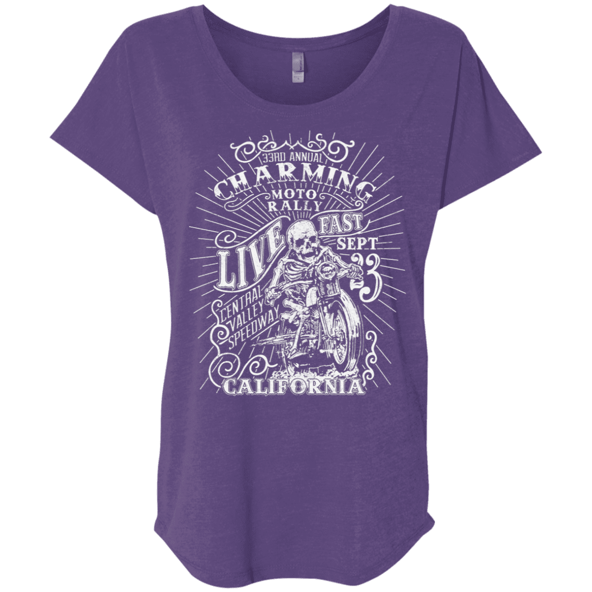 T-Shirts Purple Rush / X-Small Charming Moto Rally Triblend Dolman Sleeve