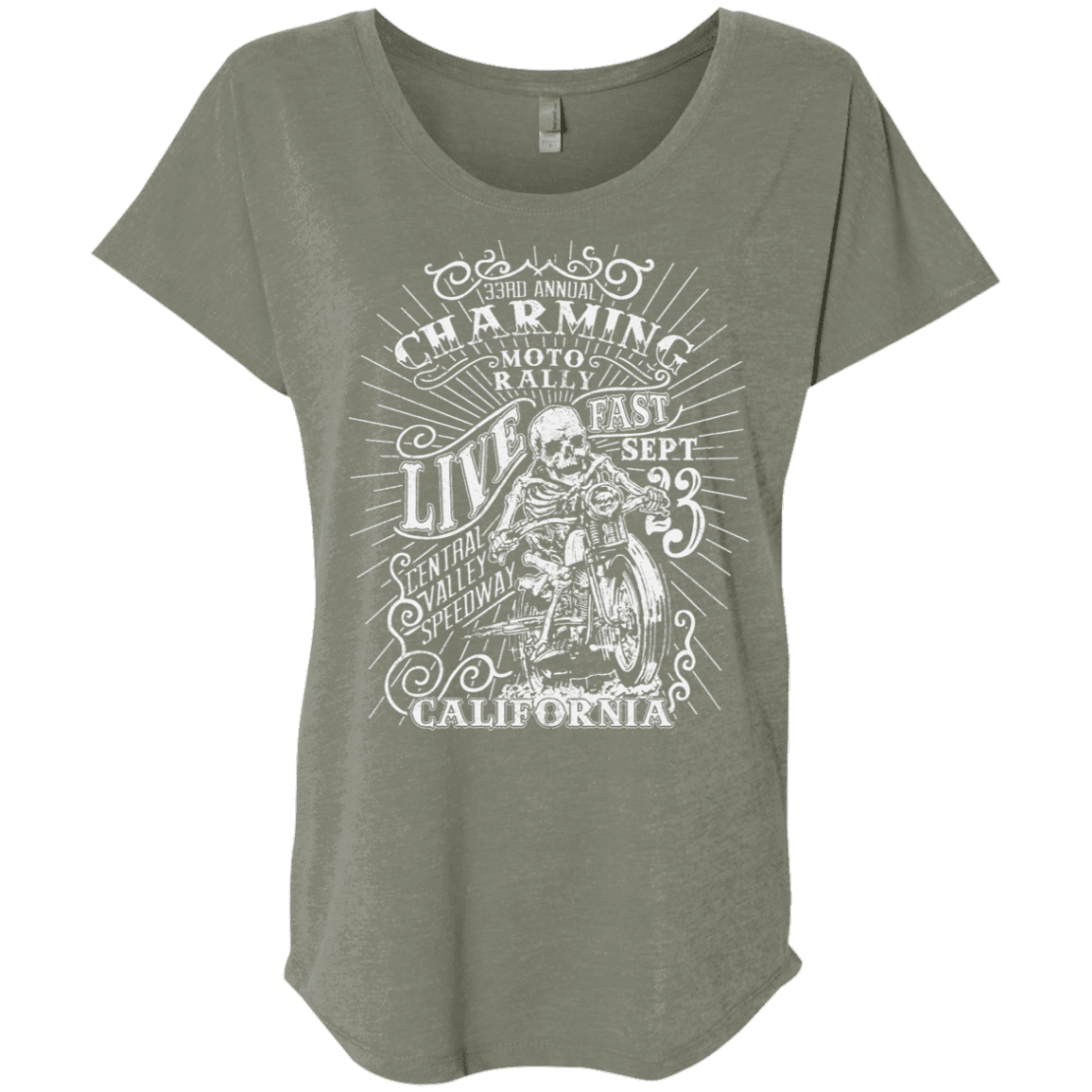 T-Shirts Venetian Grey / X-Small Charming Moto Rally Triblend Dolman Sleeve