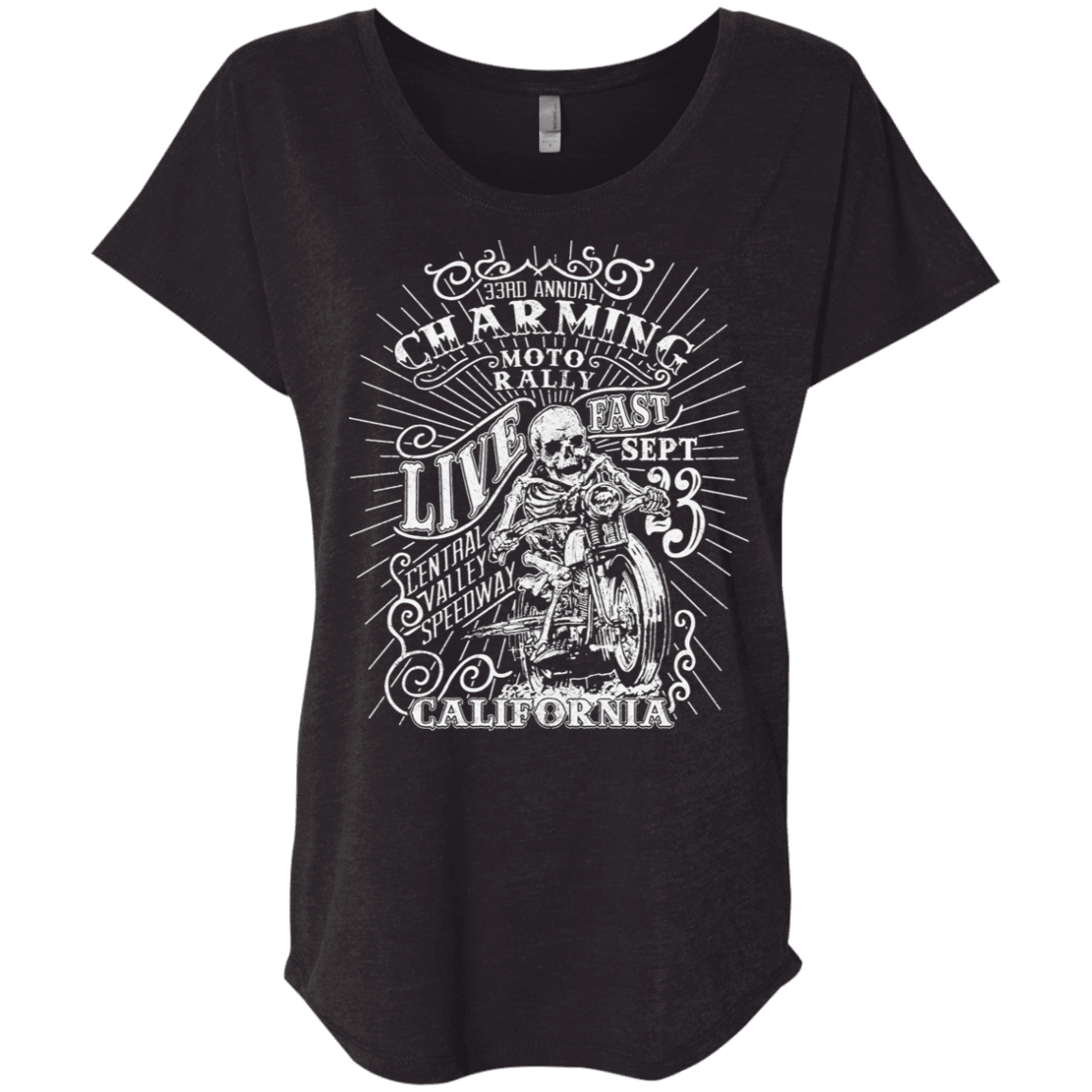 T-Shirts Vintage Black / X-Small Charming Moto Rally Triblend Dolman Sleeve