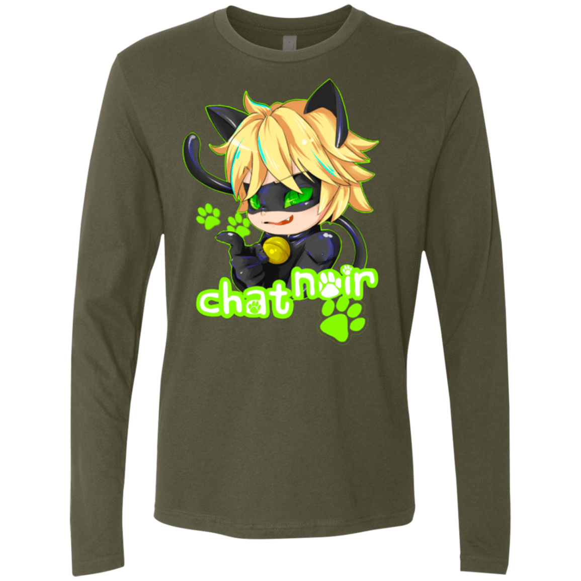 T-Shirts Military Green / Small Chat Noir Men's Premium Long Sleeve