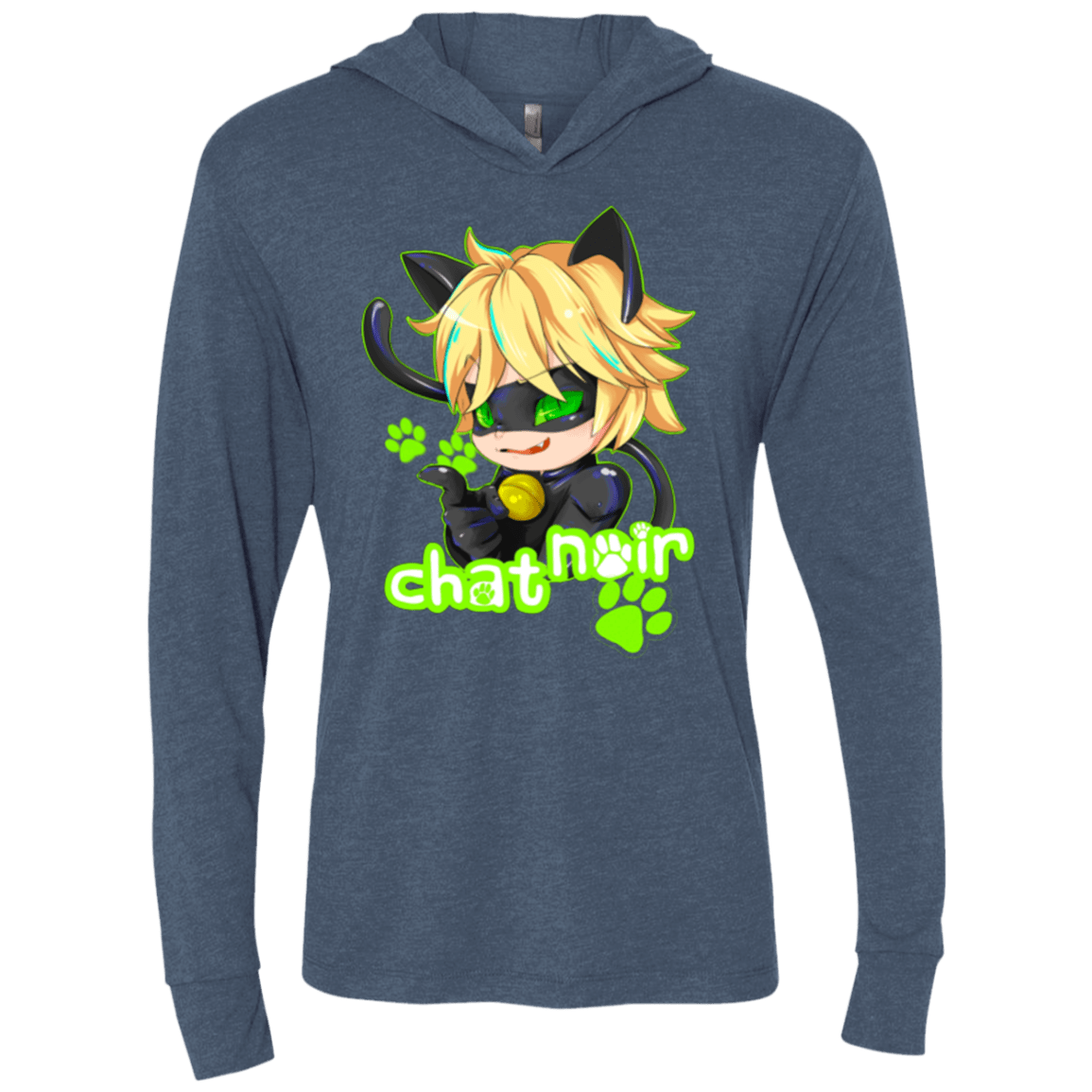 T-Shirts Indigo / X-Small Chat Noir Triblend Long Sleeve Hoodie Tee