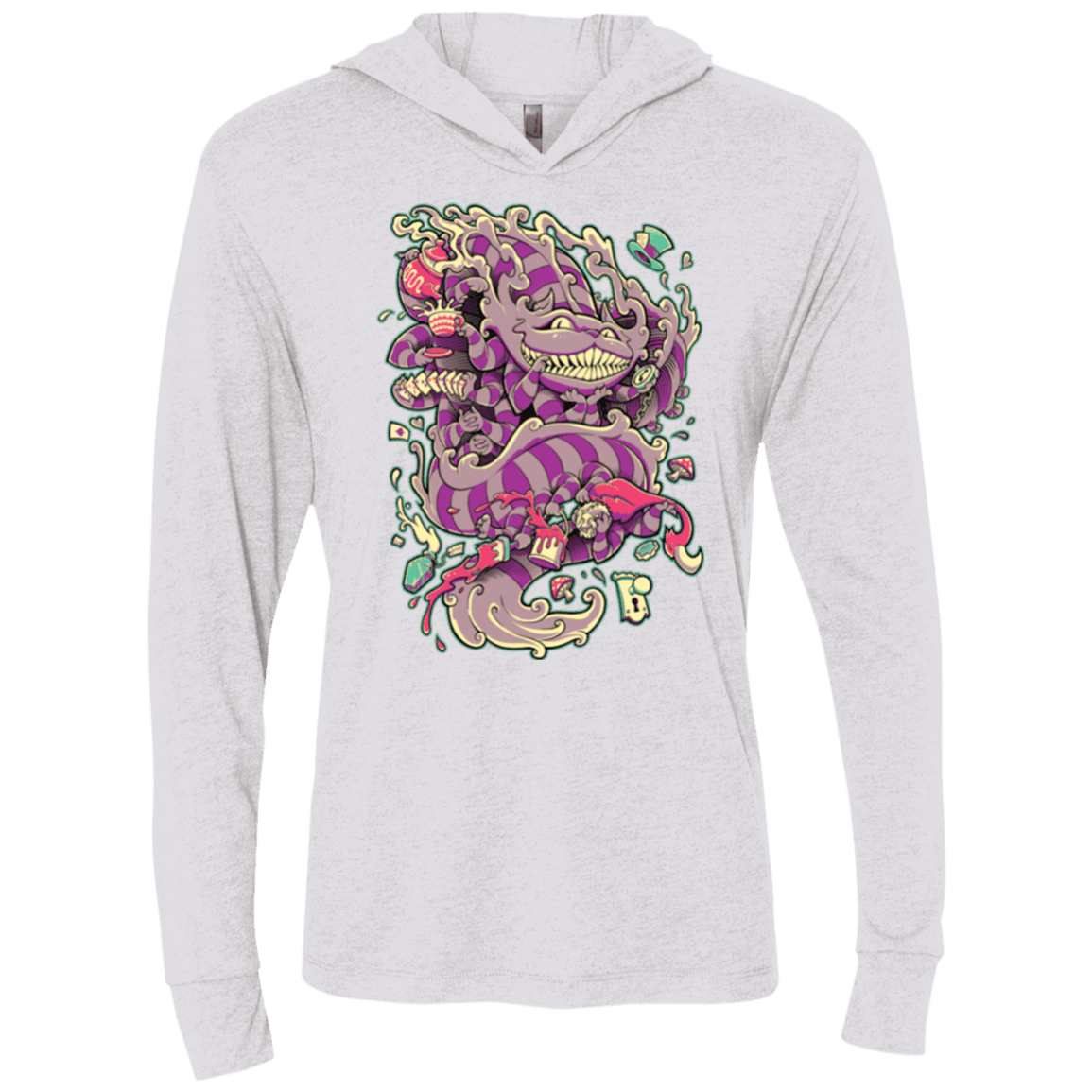 T-Shirts Heather White / X-Small Cheshire Dragon Triblend Long Sleeve Hoodie Tee
