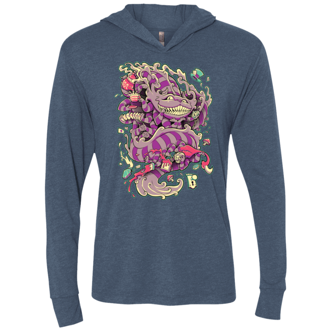 T-Shirts Indigo / X-Small Cheshire Dragon Triblend Long Sleeve Hoodie Tee