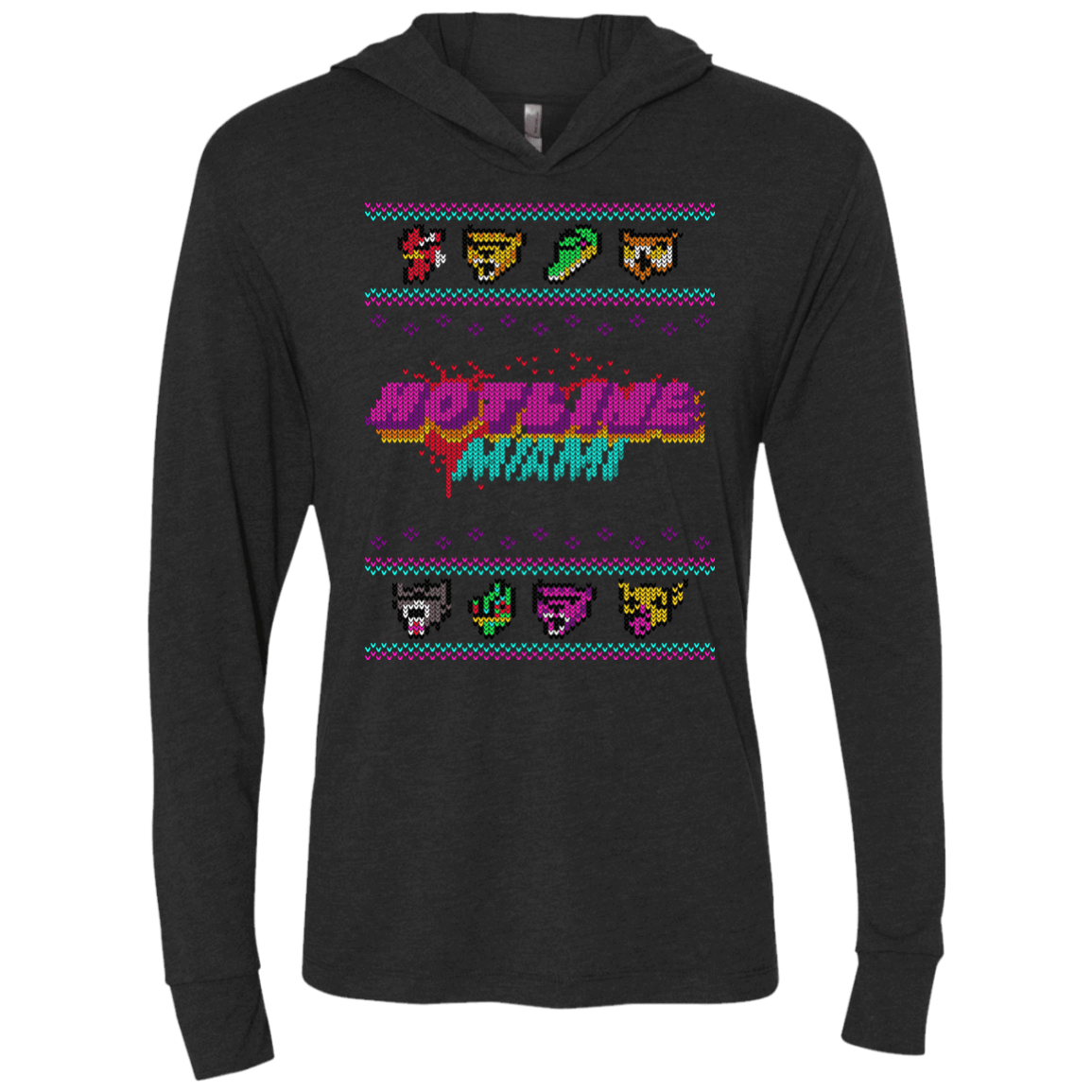 T-Shirts Vintage Black / X-Small Christmas Sweater Hotline Miami Triblend Long Sleeve Hoodie Tee