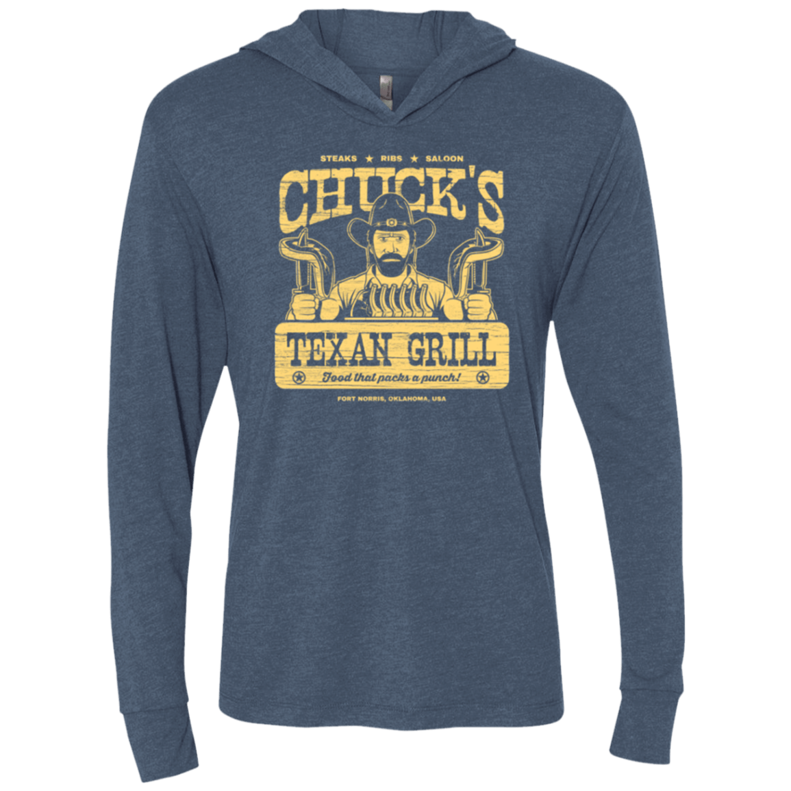 T-Shirts Indigo / X-Small Chucks Texan Grill Triblend Long Sleeve Hoodie Tee