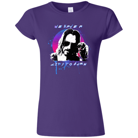 T-Shirts Purple / S City to Burn Cyberpunk 2077 Junior Slimmer-Fit T-Shirt