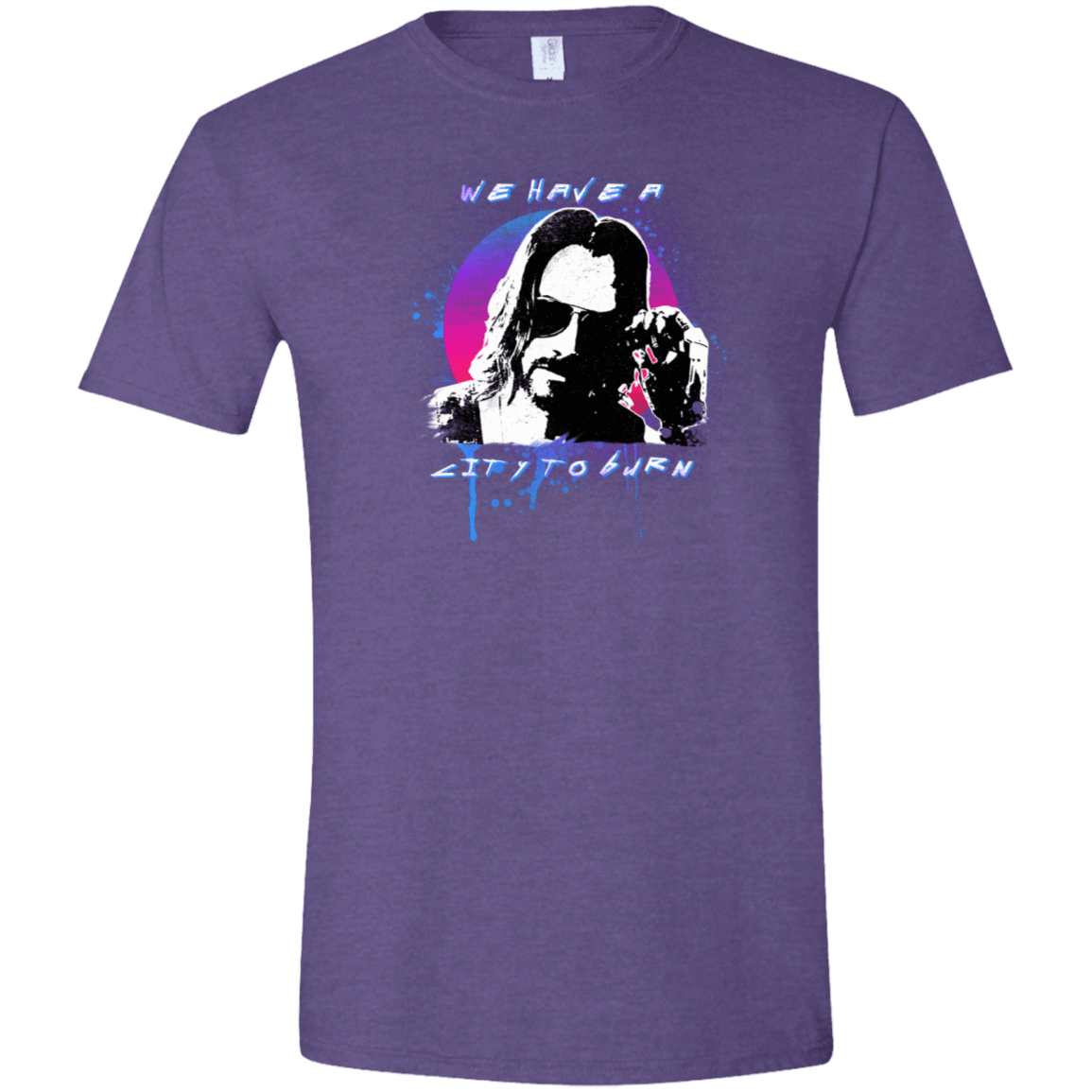 T-Shirts Heather Purple / S City to Burn Cyberpunk 2077 Men's Semi-Fitted Softstyle