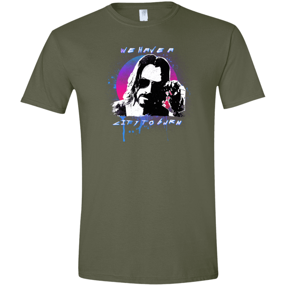 T-Shirts Military Green / S City to Burn Cyberpunk 2077 Men's Semi-Fitted Softstyle