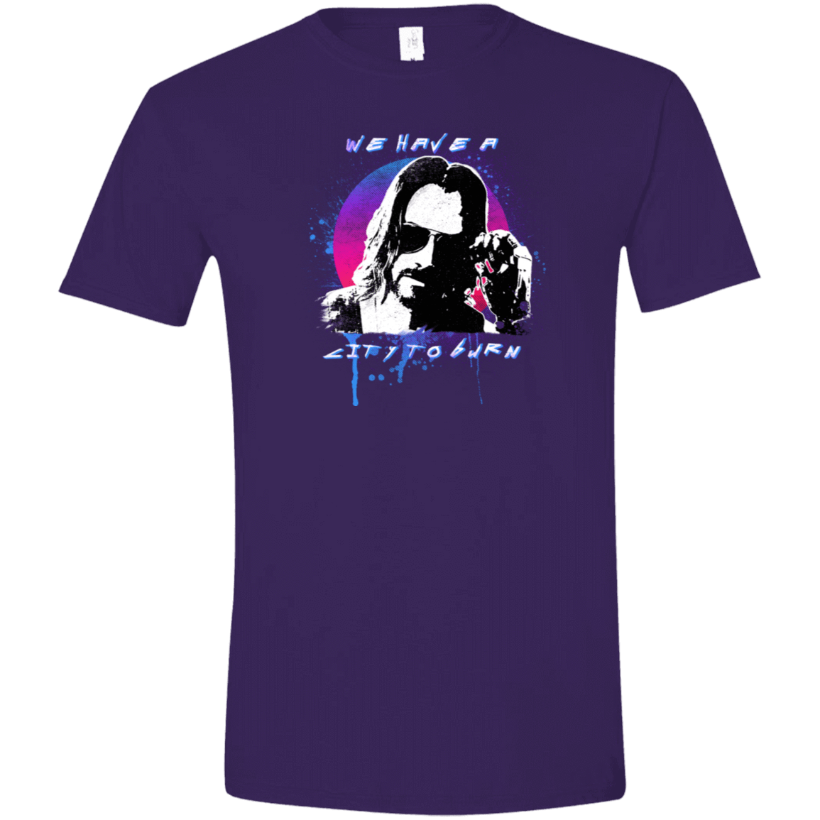 T-Shirts Purple / S City to Burn Cyberpunk 2077 Men's Semi-Fitted Softstyle