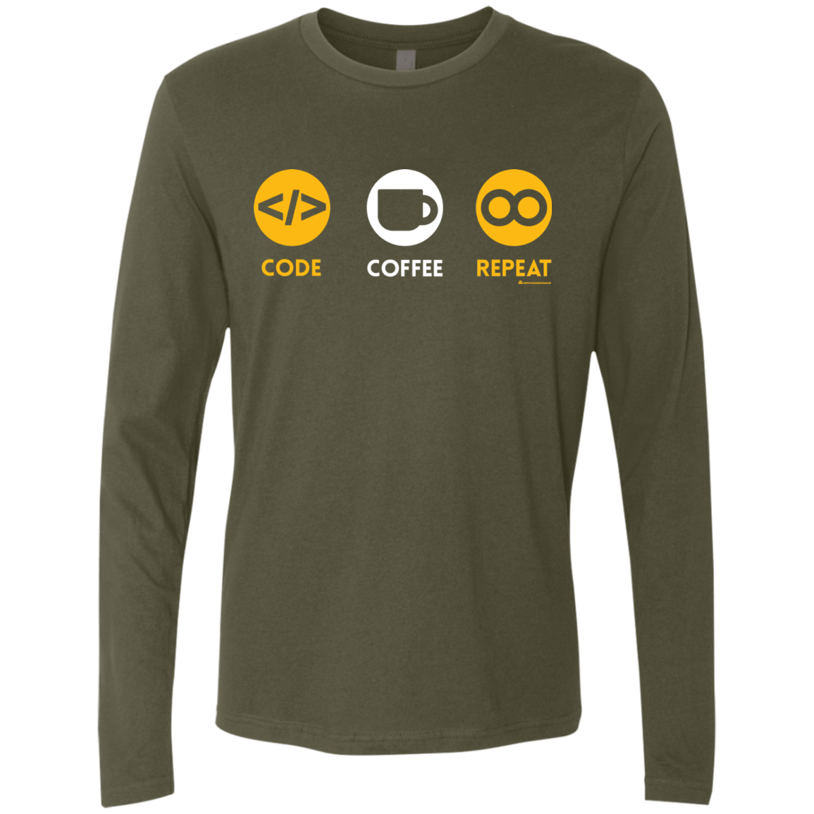 T-Shirts Military Green / Small Code Coffee Repeat Men's Premium Long Sleeve