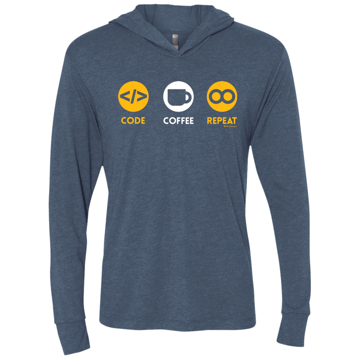 T-Shirts Indigo / X-Small Code Coffee Repeat Triblend Long Sleeve Hoodie Tee