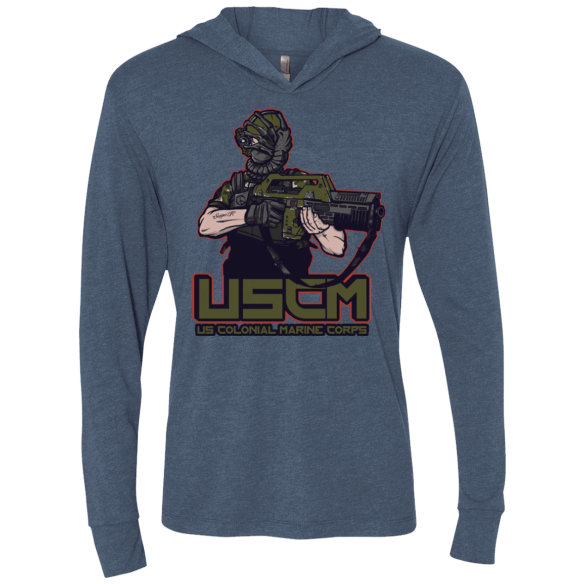 T-Shirts Indigo / X-Small Colonial Facehugger Triblend Long Sleeve Hoodie Tee