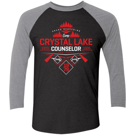 T-Shirts Vintage Black/Premium Heather / X-Small Crystal Lake Counselor Men's Triblend 3/4 Sleeve