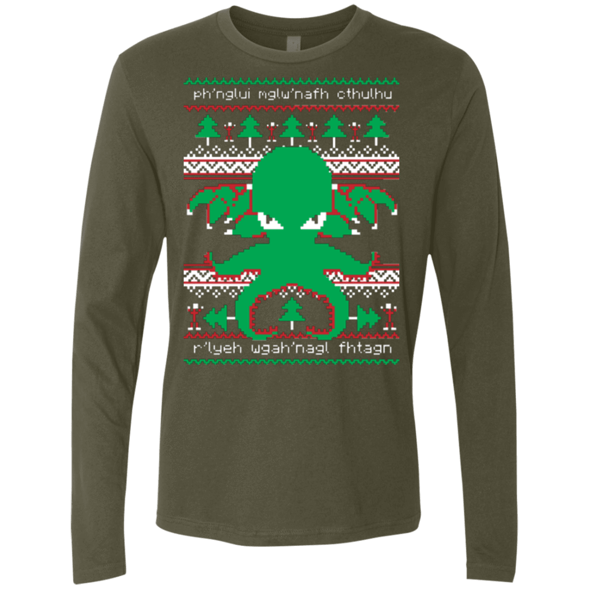 T-Shirts Military Green / Small Cthulhu Cultist Christmas Men's Premium Long Sleeve