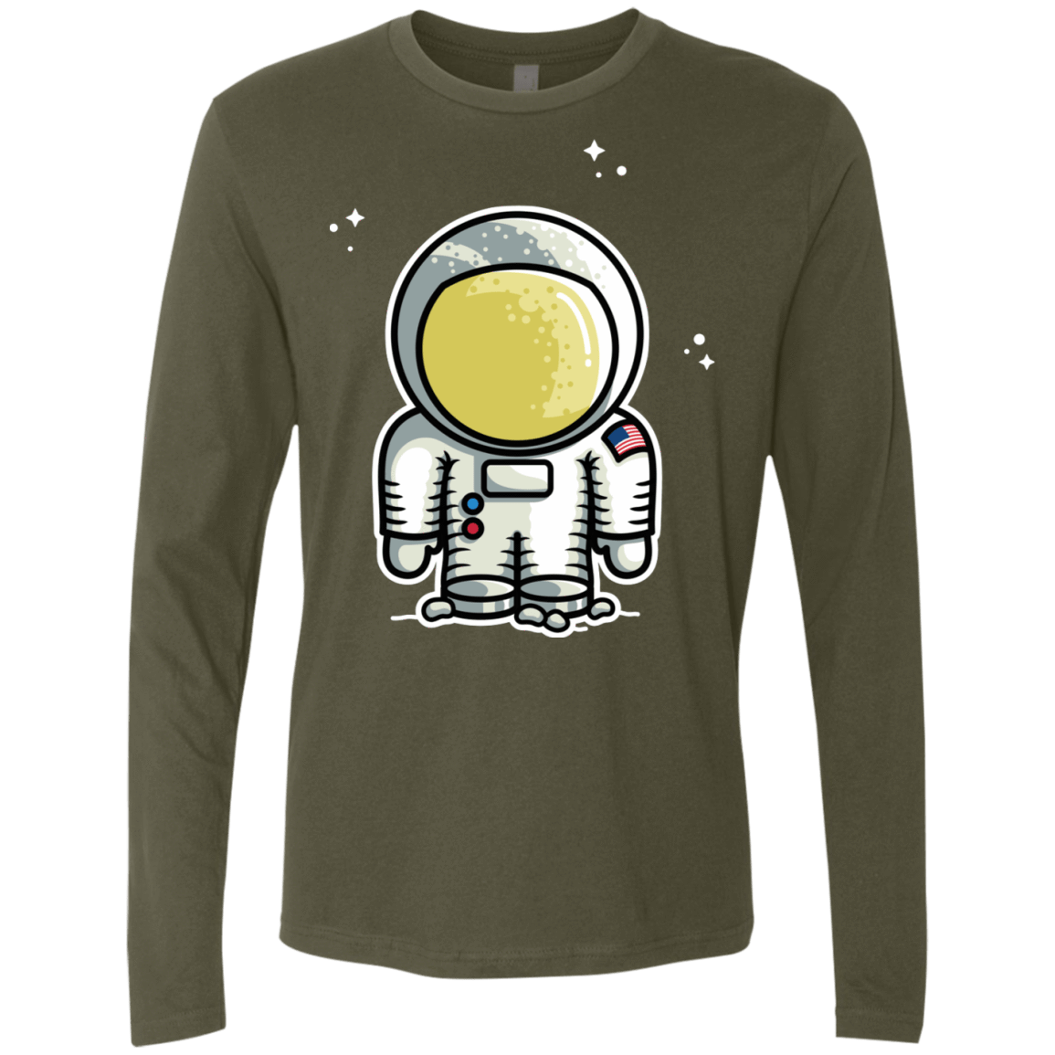 T-Shirts Military Green / S Cute Astronaut Men's Premium Long Sleeve