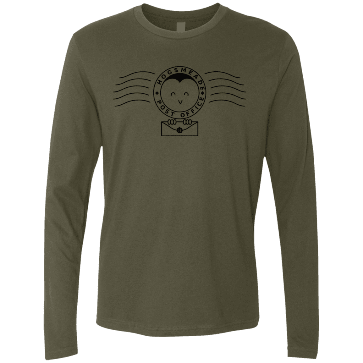T-Shirts Military Green / S Cute Hogsmeade Post Office Stamp Men's Premium Long Sleeve