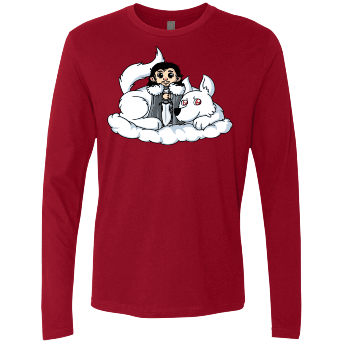 T-Shirts Cardinal / Small Cute Jon Snow and Ghost Men's Premium Long Sleeve