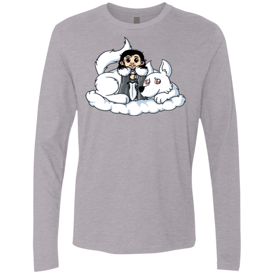 T-Shirts Heather Grey / Small Cute Jon Snow and Ghost Men's Premium Long Sleeve