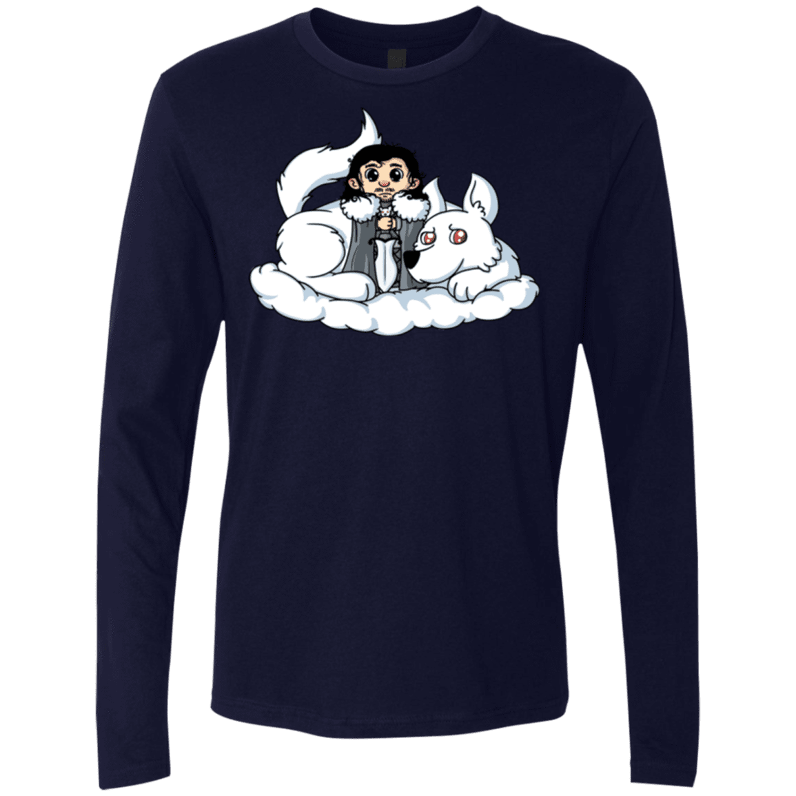 T-Shirts Midnight Navy / Small Cute Jon Snow and Ghost Men's Premium Long Sleeve
