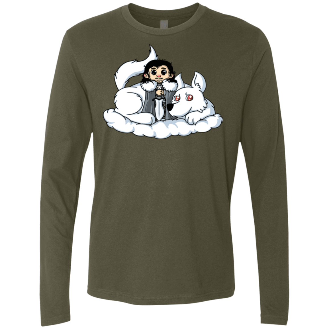 T-Shirts Military Green / Small Cute Jon Snow and Ghost Men's Premium Long Sleeve