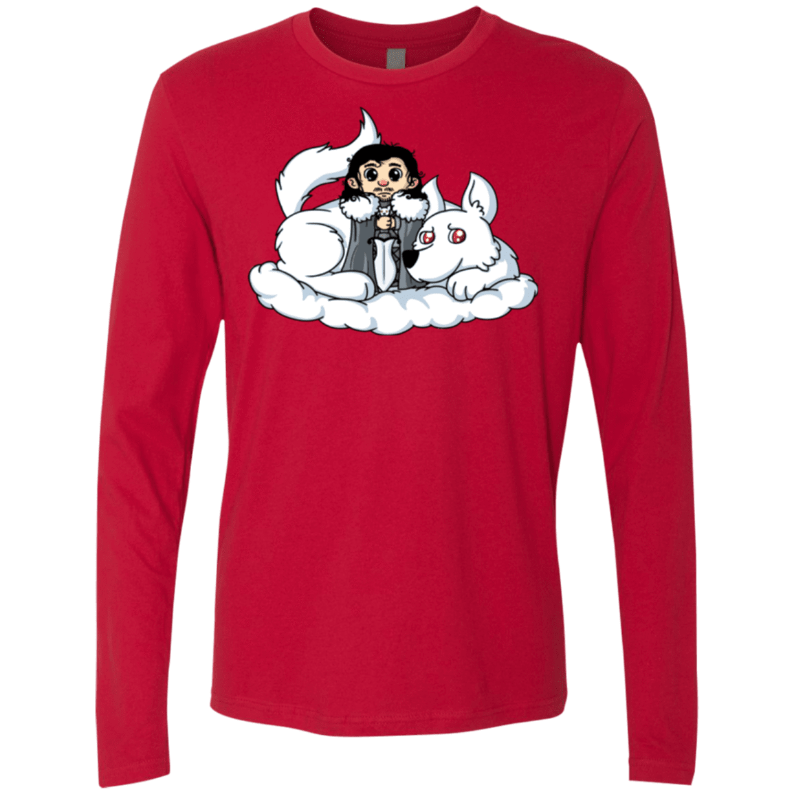 T-Shirts Red / Small Cute Jon Snow and Ghost Men's Premium Long Sleeve