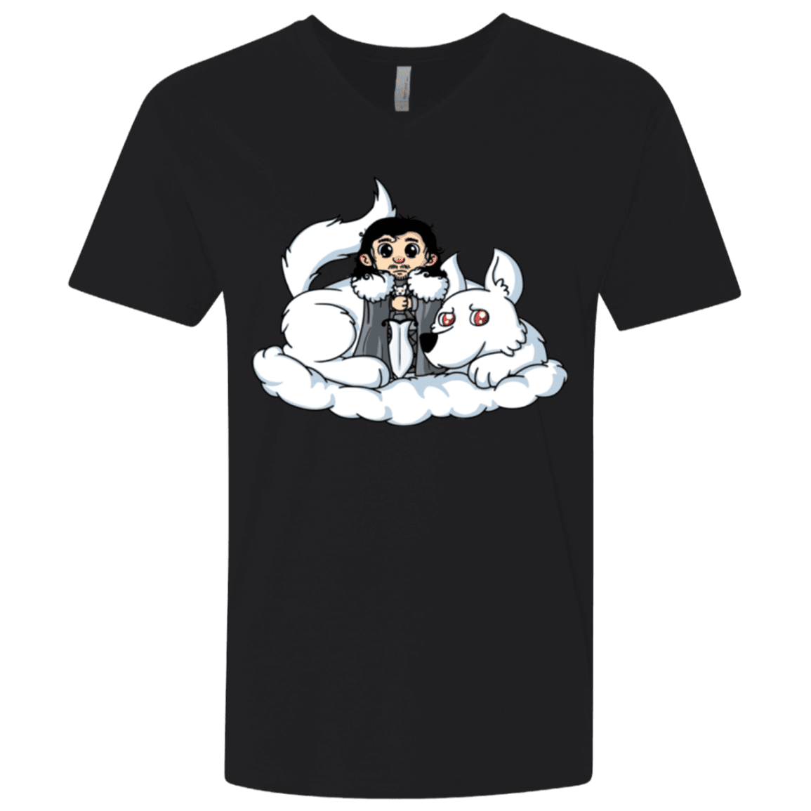 T-Shirts Black / X-Small Cute Jon Snow and Ghost Men's Premium V-Neck